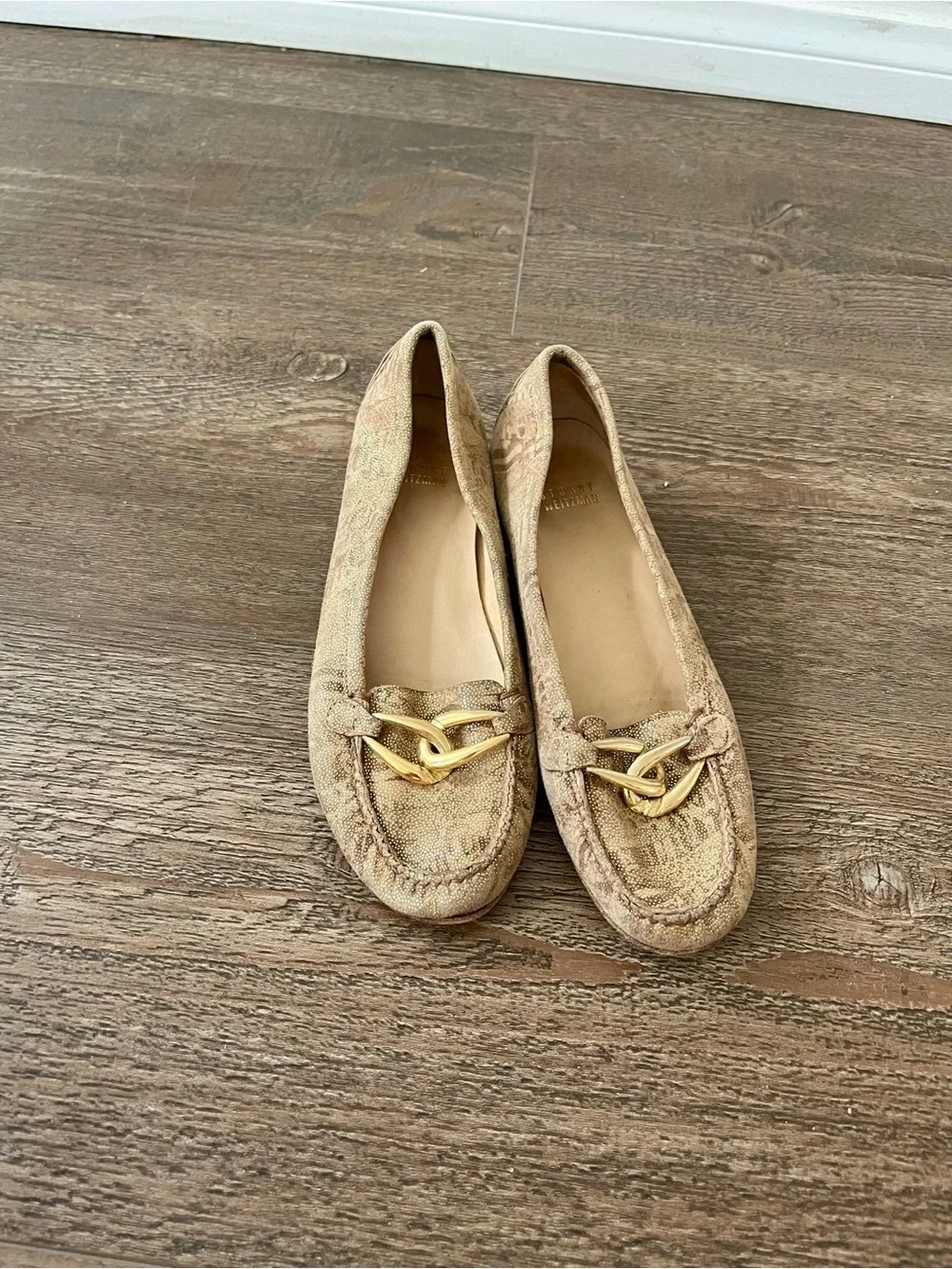 Stuart Weitzman Gold Bit Tan Loafers